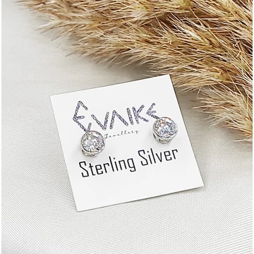 Ezüst butonos cirkónia fülbevaló