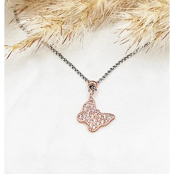 Inez ezüst és rozé lepke nyaklánc