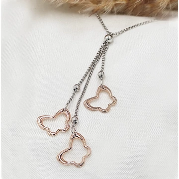 Iringó ezüst és rozé lepkék nyaklánc