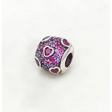 Ezüst szikrázó pink szívek charm