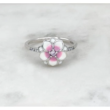 Lótuszvirág ezüst és zománc gyűrű 57