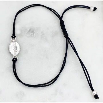 Ezüst kávészem és fekete zsinór karkötő