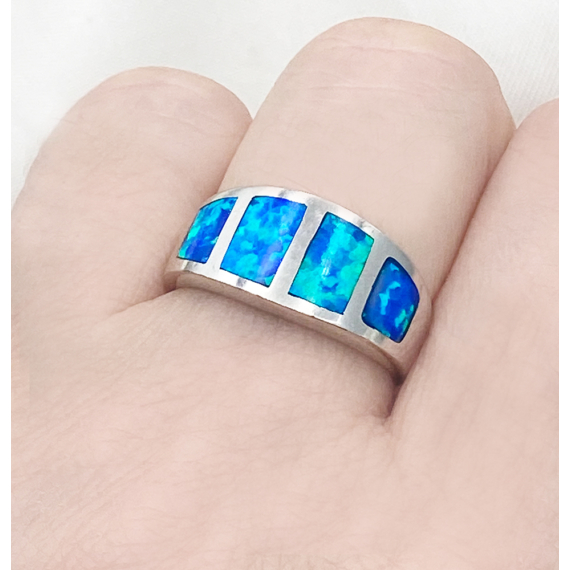 Mirtos ezüst és kék opál gyűrű 54